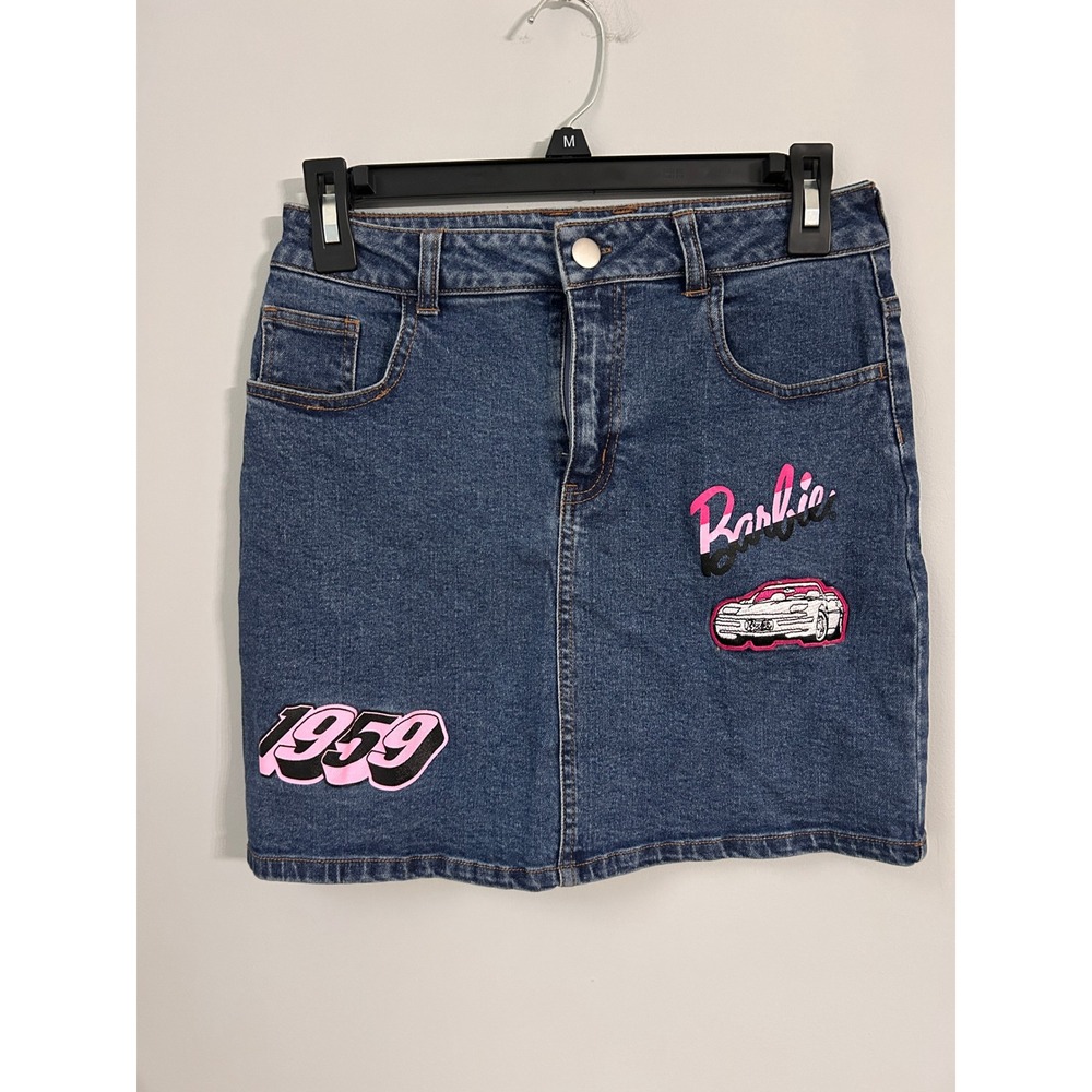 Barbie Denim Mini Skirt Blue Embroidered Patches 1959 Logo Size 12 New NWT